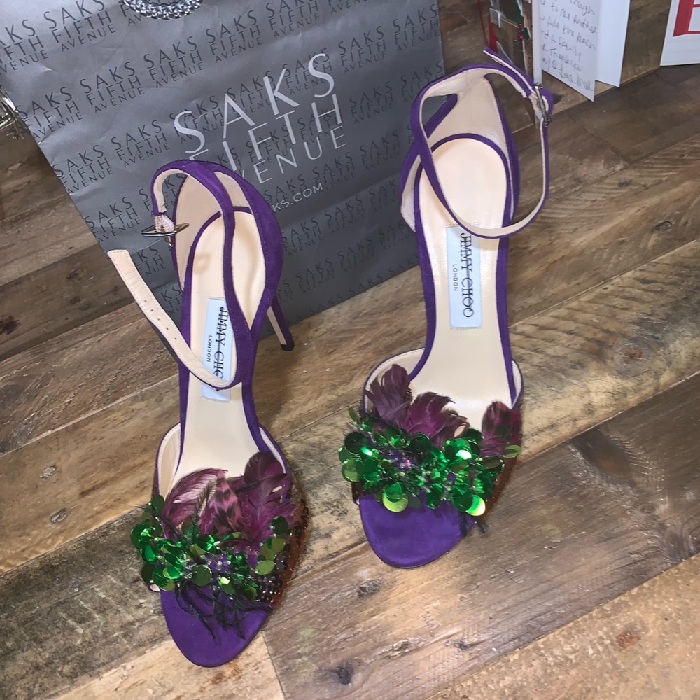 Jimmy Choo Annie Sequin & Feather Embellish Sandal - Picture 2 of 8